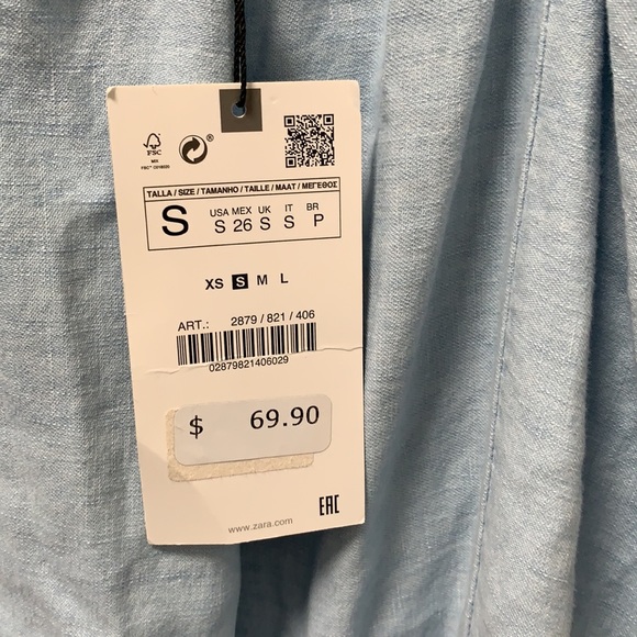 Zara Blue Linen Blend Midi Dress Cross Back Small - Picture 10 of 10